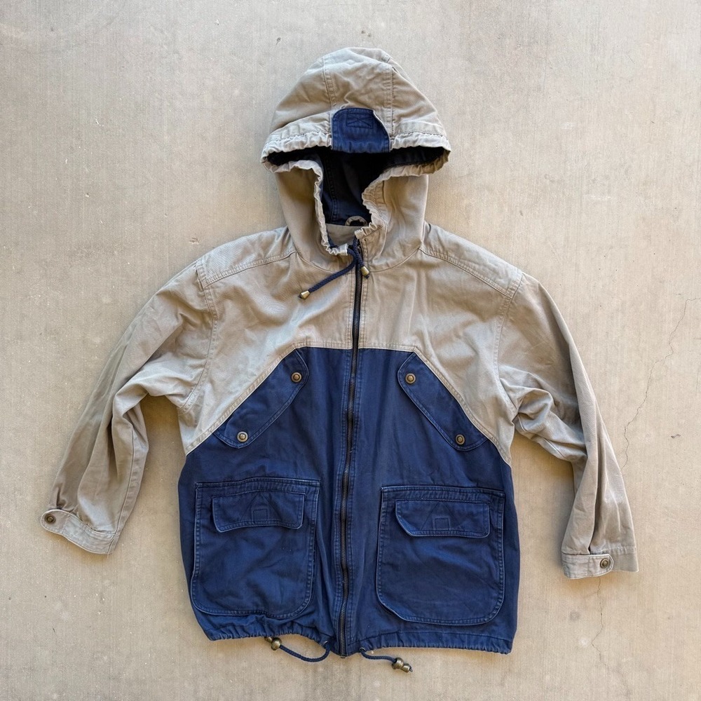 Vintage Misty Harbor Hooded Jacket Womens L Colorblock Cotton Utility Rain Co